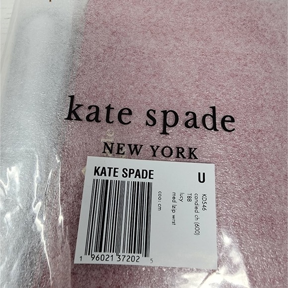 Kate Spade New Red Leather Wristlet Lucy Logo Top Zipper Bag New Red Clutch - Picture 6 of 8